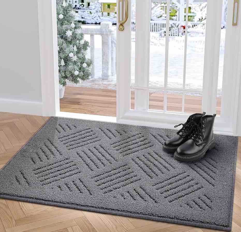 JEEDOVIA Door Mat Indoor Doormat,Front Back Door Mats Non Slip Entrance Rugs Rubber Backing,Inside Doormats for Entryway Low-Profile, Absorbent Resist Dirt Floor Mats Washable. Grey size 2'.8"x1'.8" 