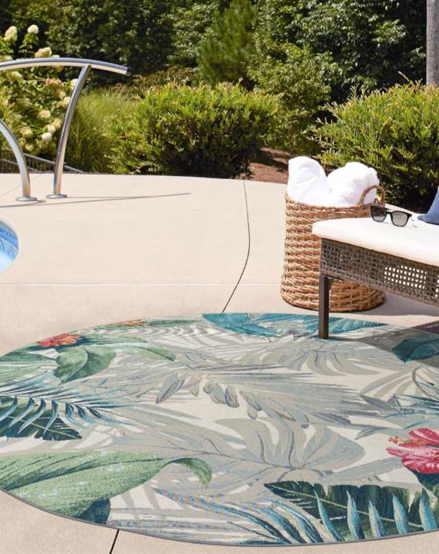 Unique Loom Outdoor Botanical Collection Area Rug - Kula (7' 10" Round, Multi/ Gray) Visit the Unique Loom Store