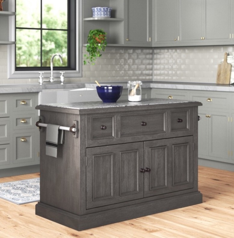Kitchen Island with Granite Countertop and Storage