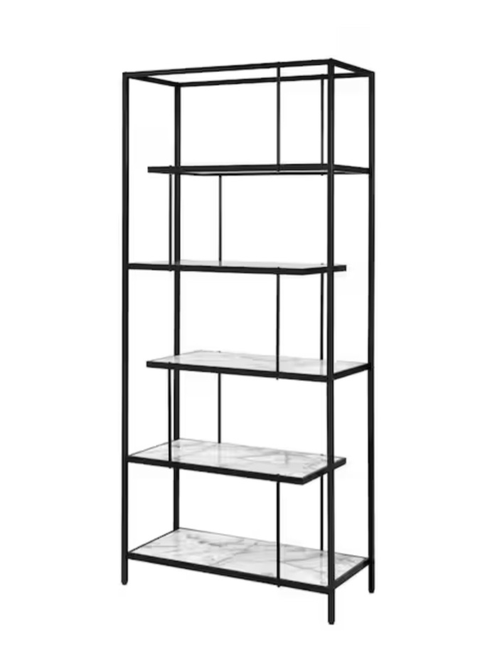 Celby 84 in. White and Black 5-Shelf Standard Bookcase ( incomplete) glass only