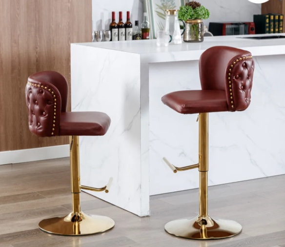 A&A Furniture Swivel Barstools with Adjustable Seat Height and Tufted Back – Set of 2 Brown leather