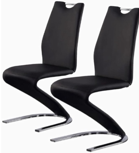 Dining Chairs Set of 2, Modern Simple Kitchen & Dining Room Chairs with Comfortable Ergonomics Back Faux Leather Chair and Carbon Metal Chair Legs