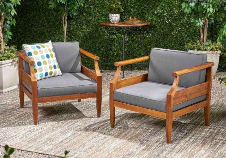 Aston Outdoor MidCentury Modern Acacia Wood Club Chair With Cushion