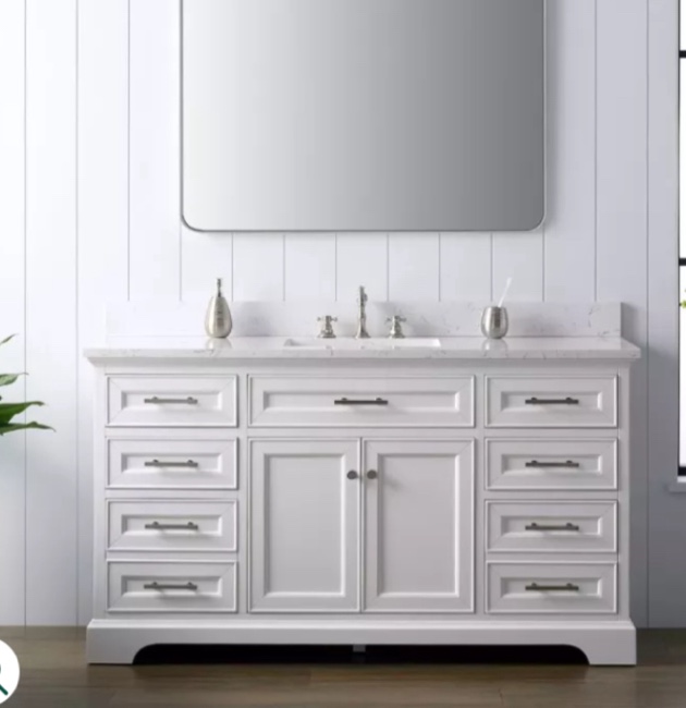 Thompson 60" Single Bathroom Vanity with Engineered Stone Top in White
