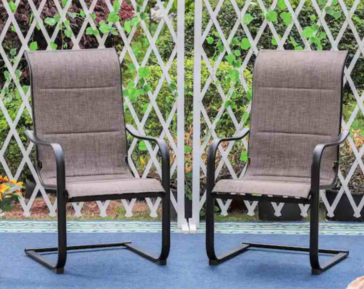 Black C-Spring Textilene Metal Patio Outdoor Dining Chair (2-Pack)