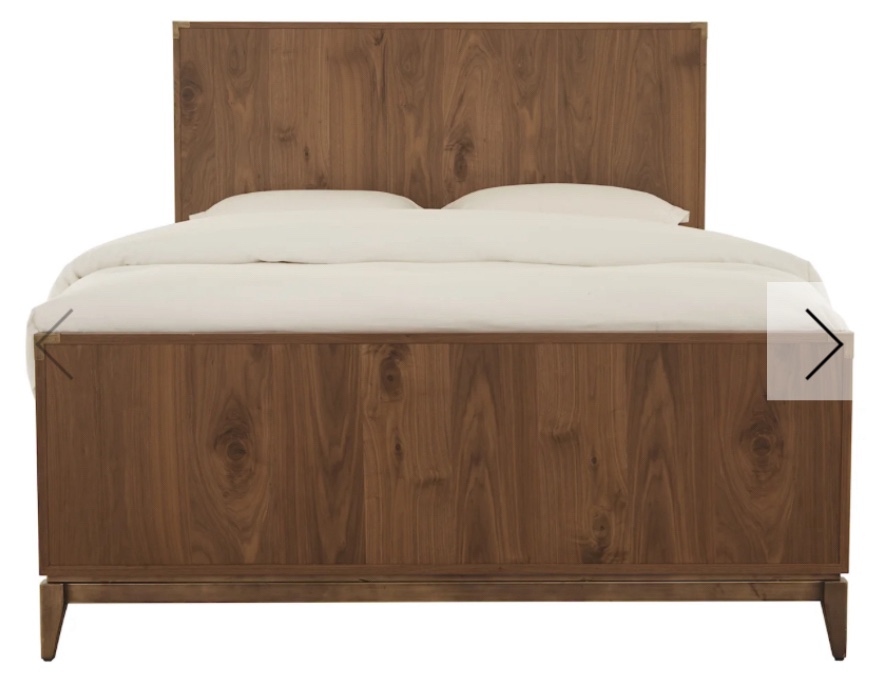 Mid-Century Modern Queen Panel Bed with Bronze Accents(incomplete headboard and footboard only)