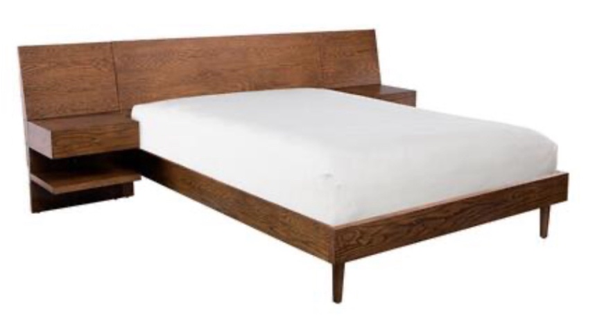 Clark Collection IIF19-0031 King Size Bed with Two Attached Nightstands, Hidden Storage and Low Headboard in Pecan Color 