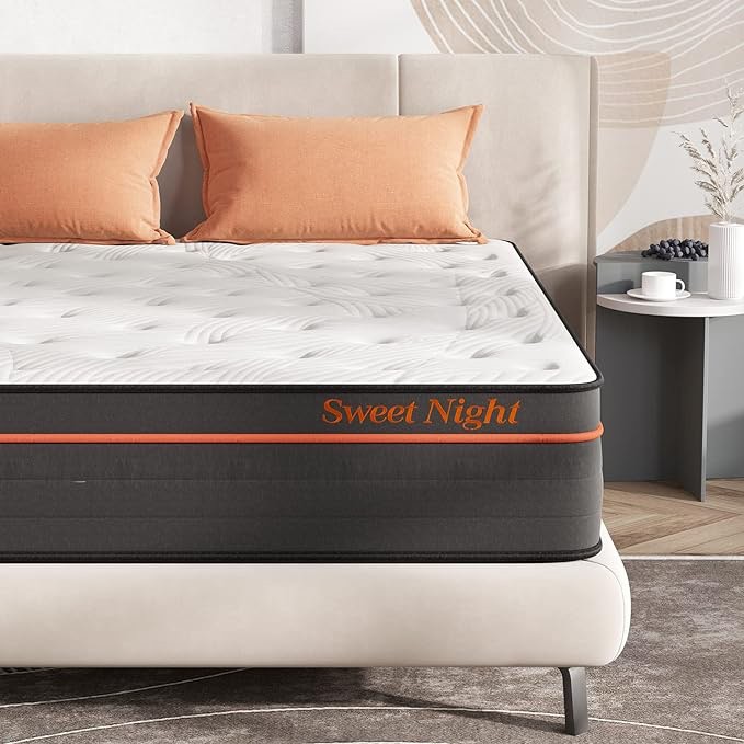 Sweetnight King Mattress, 14 Inch Plush Pillow Top Hybrid Mattress, Cooling-Gel Memory Foam King Mattress with Individual Pocket Innerspring for Motion Isolation & Balance Support,Grey