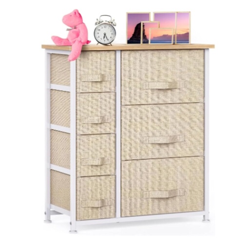 Pipishell 7 Drawer Fabric Dresser Storage Tower, Dresser Chest with Wood Top and Easy Pull Handle, Organizer Unit for Closets, Bedroom, Nursery Room, Office
