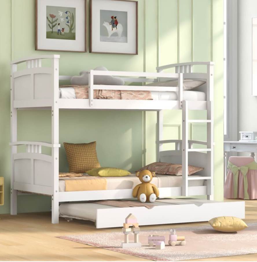 Twin-Over-Twin Bunk Bed w/ Twin Trundle/Separable Bunk Bed, White LT000684AAK FedEx/UPS(Incomplete box 1 of 2 )
