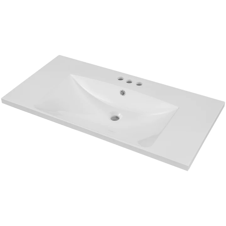 36" Single Bathroom Vanity Top with White Basin 3Faucet Holes Ceramic White