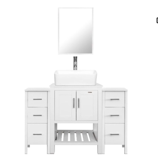 eclife 48" Bathroom Vanities Sink Combo White with Side Cabinet, White Rectangle Ceramic Vessel Sink & 1.5 GPM Water Save Faucet & Solid Brass Pop Up Drain, with Mirror (48-T03 B06W)(Incomplete Only Including Single Side Cabinet Which with 3 Drawers) Different color tho the photo.
