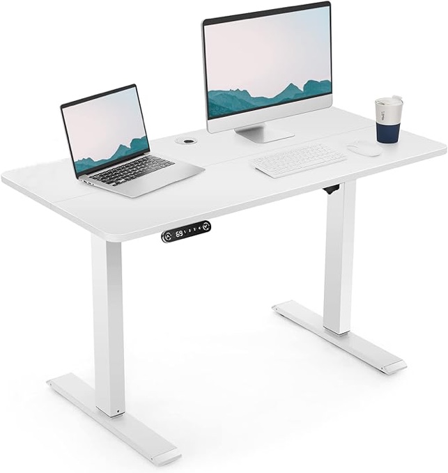 SIHANM Electric Standing Desk 48x24 Inches Stand Up Desk, Adjustable Height Desk with Splice Board, White Sit Stand Desk