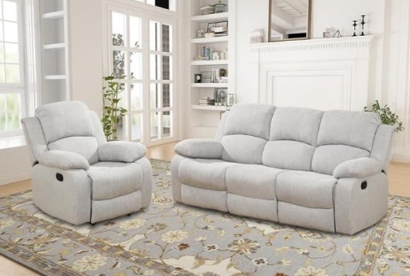 Plithzy Recliner Sofa Set Living Room Furniture, Reclining Sofa Set Microfiber Fabric, Recliner Couch Set for Office Home (Sofa and Chair Set, Grey White)(incomplete box 1 of 3 )