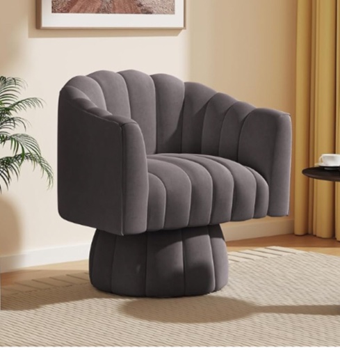 Dewhut Mid Century 360 Degree Swivel Cuddle Barrel Accent Sofa Chairs, Round Armchairs with Wide Upholstered, Fluffy Velvet Fabric Chair for Living Room, Bedroom, Office, Waiting Rooms, (Grey)