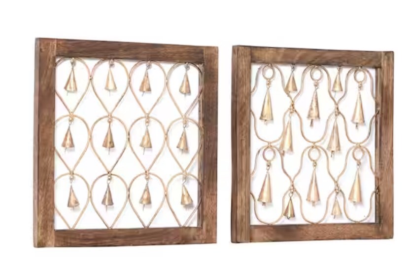 Wood and Metal Bell Wall Decor Set