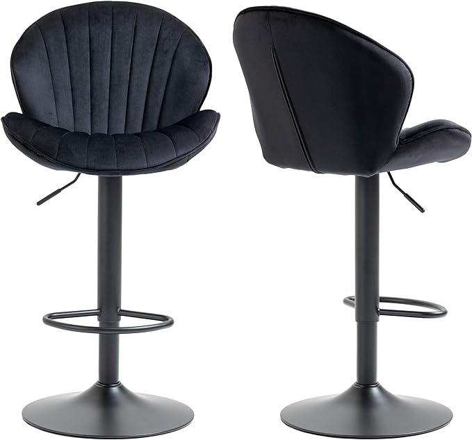 (Only Legs) Adjustable Bar Stools Set of 2, Velvet Swivel Barstools, Armless Kitchen Island Counter Chairs with Back & Footrest,for Kitchen Island/Bar/Cafe (Black)