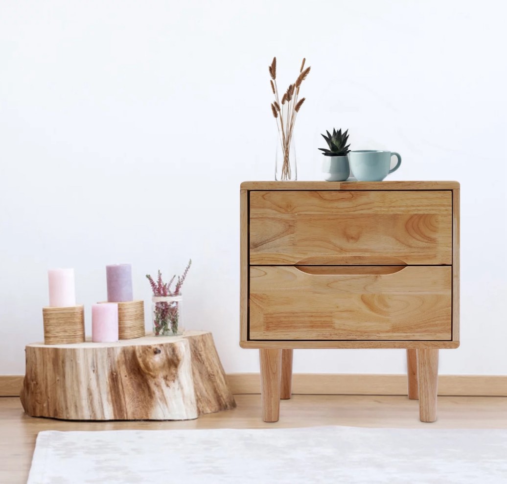 Miumaeov Mid Century Modern Handle Wood Nightstands Side Table Bedroom Storage Drawer Bedside End Table, 2 Drawer