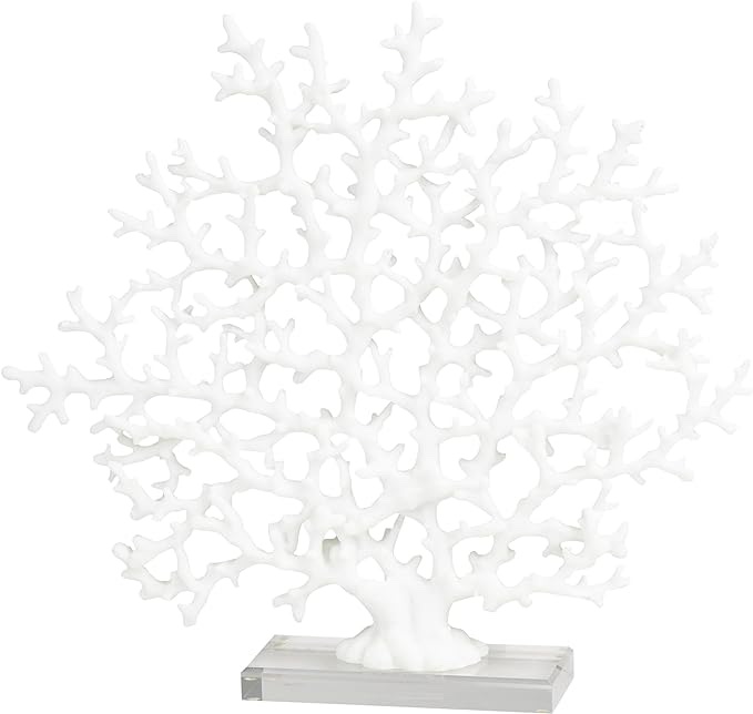 Deco 79 Resin Coral Sculpture with Clear Resin Base, 17" x 3" x 16", White
