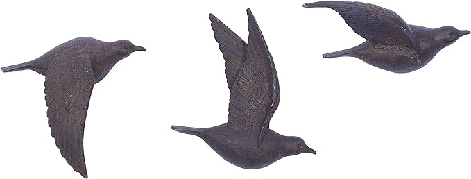 Deco 79 Polystone Bird Metallic 3D Sculpted Wall Decor, Set of 3 11", 11", 10"H, Brown(2 piece only)