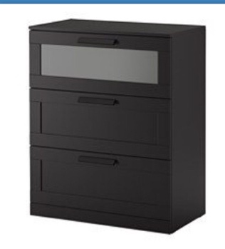 BRIMNES 3-drawer chest black, frosted glass(incomplete) 