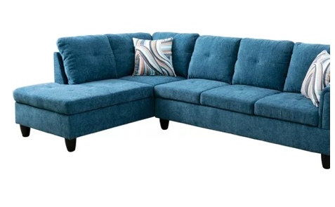 Ponliving 97" 2 Pieces L-Shaped Sectional Sofa With Pillows For Living Room Blue Flannelette Left Hand Facing, INCOMPLETE