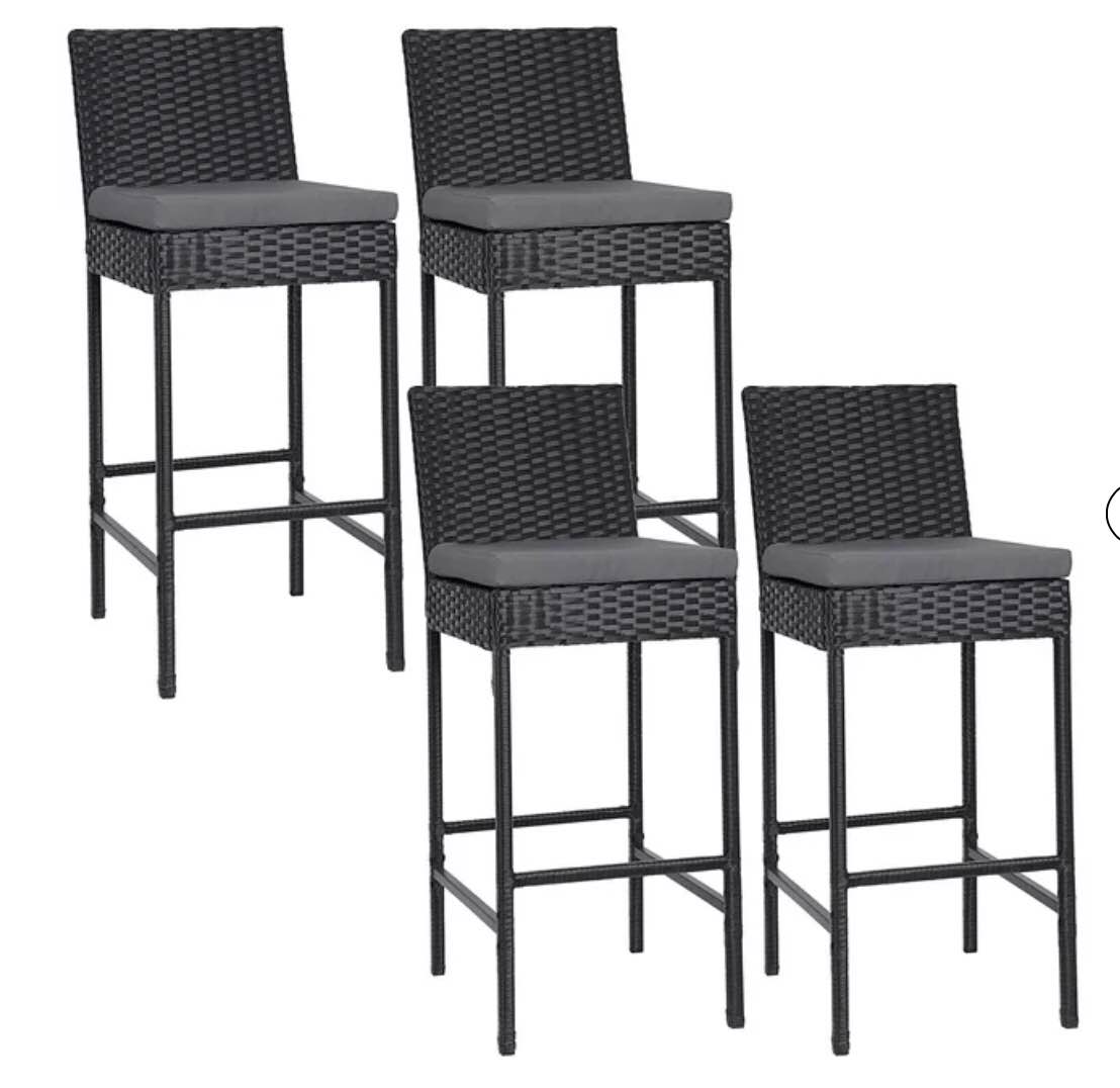 Outdoor 4 pack wicker bar stool with cushions (incomplete) 