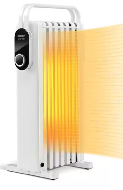 1500-Watt White Electric Oil-Filled Radiator Heater Space Heater with Foldable Rack