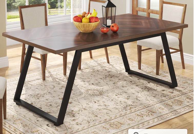 Rectangle Dining Table, 63" Farmhouse Kitchen Dinner Table for 6