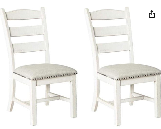 White dining chairs white cushions (similar to stock photo incomplete) 