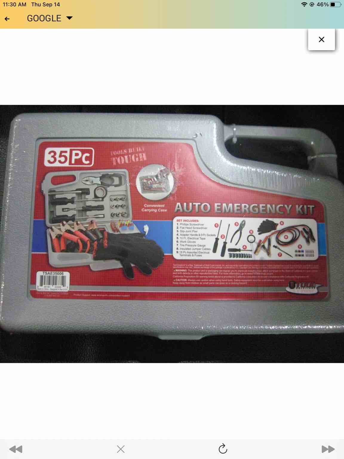 NEW tool solution Auto 35 Piece Roadside Emergency Kit , Jumper cable, tools