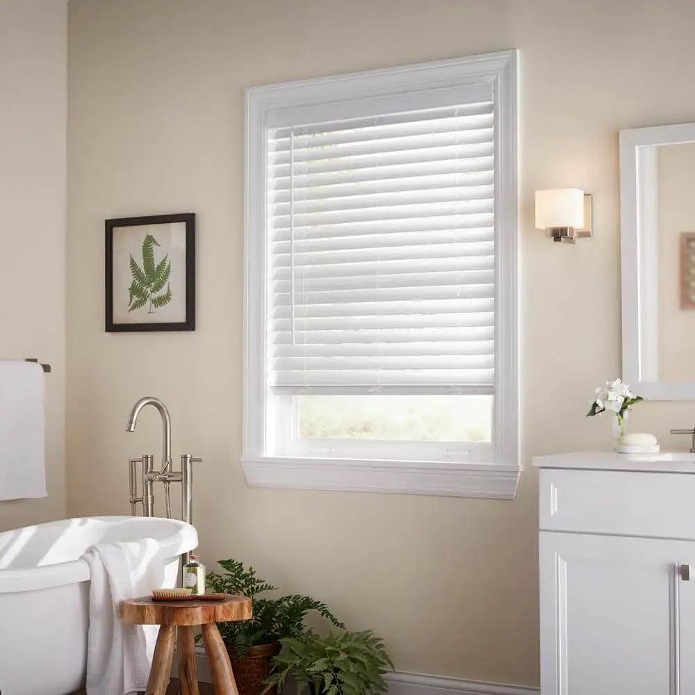Home Decorators Collection White Cordless Premium Faux Wood blinds with 2.5 in. Slats - 34 in. W x 64 in. L (Actual Size 33.5 in. W x 64 in. L)