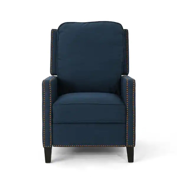  Noble House Cecelia Traditional Navy Blue Fabric Recliner with Stud Accents