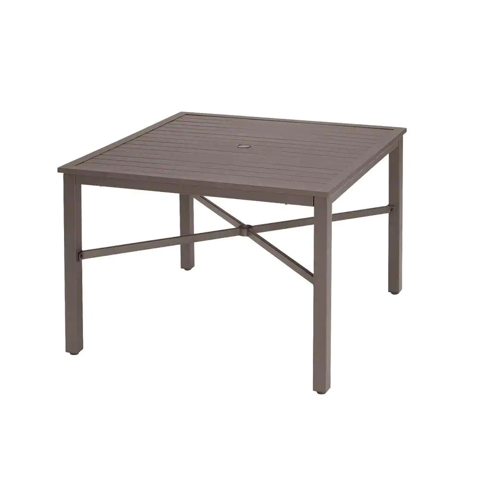 StyleWell 42 in. Mix and Match Brown Square Steel Outdoor Patio Dining Table with Slat To