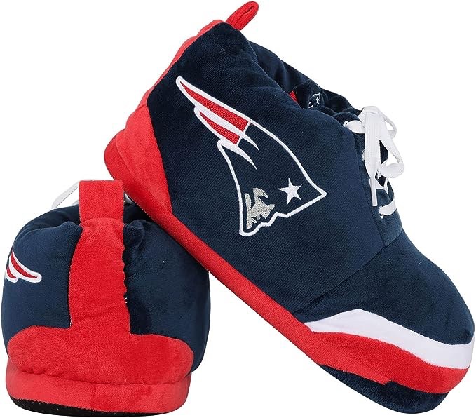 FOCO Men's NFL Team Logo Plush Oversized Sneaker Slippers, Patriots 