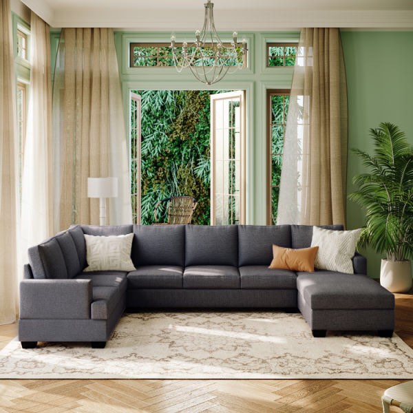 (Box 1 of 3 )Modern Large Upholstered U-Shape Sectional Sofa, Extra Wide Chaise Lounge Couch