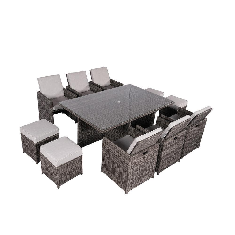 ( incomplete box3/4) A0227-BLCR 11pjece cube set moda furnishings Cube Grey 11-Piece Wicker Outdoor Dining Set with ...