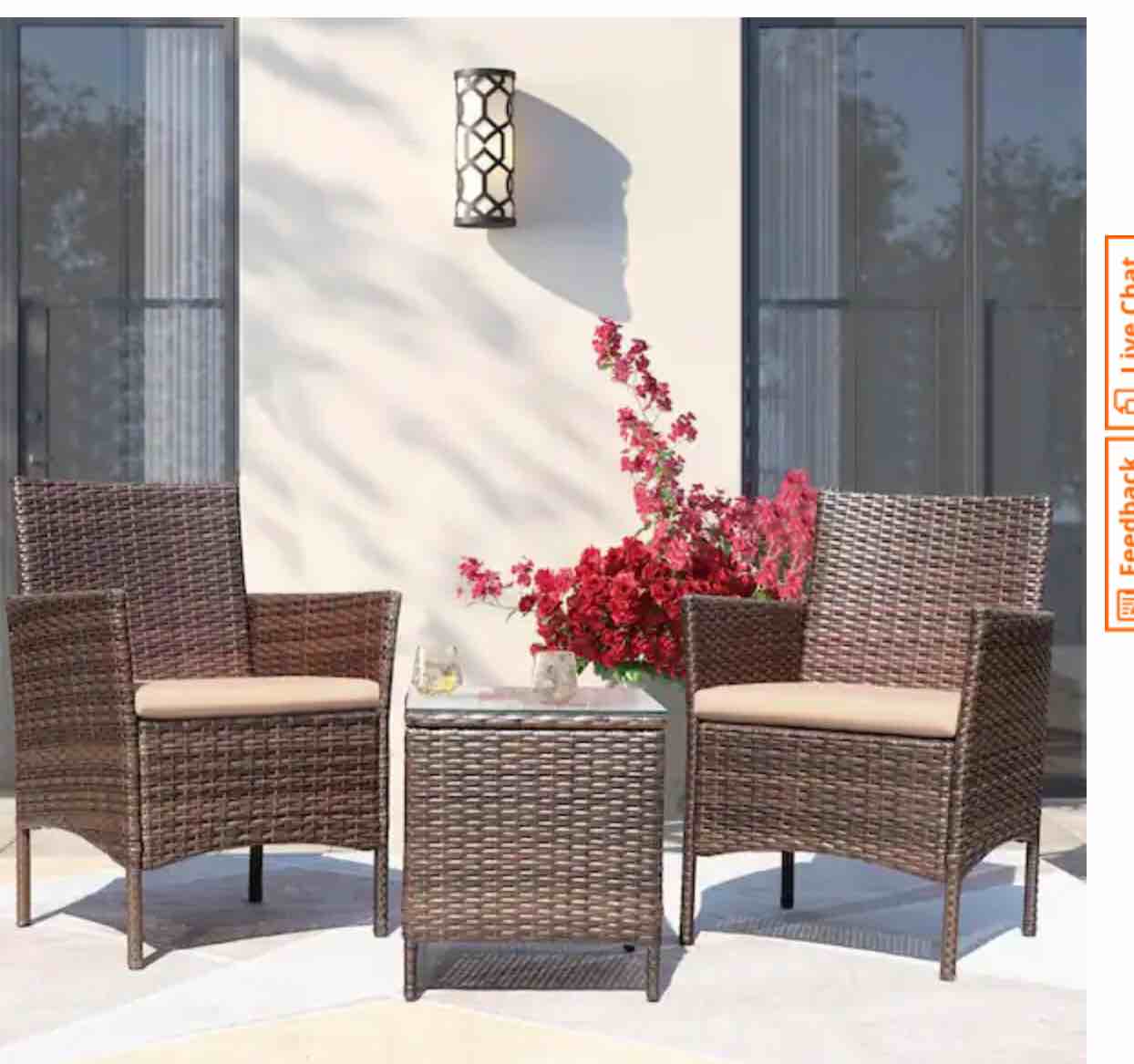 incomplete 3/3 only , Brown 3-Pieces Patio Furniture PE Rattan Outdoor Conversation Set w/Table Backyard Garden Set with Beige Cushion