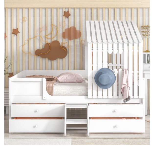 ( incomplete box 1/2) CoCoCherry Full Size House Low Loft Bed with Four Drawers