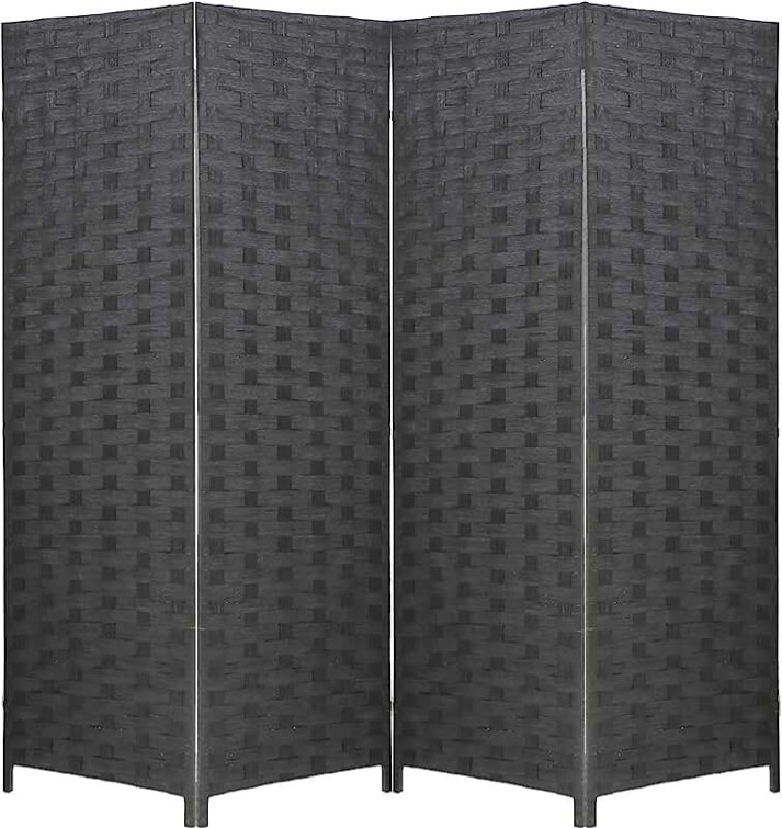 Wood Screen Folding Screen Room Dividers 4-Panel Mesh Woven Design Privacy Room Partition Wooden Screen