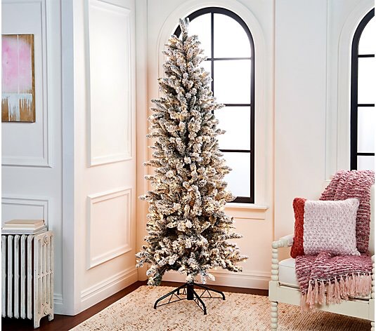 Bethlehem Lights 7’ Flocked Overlit Slim Spruce Tree Multicolor 
