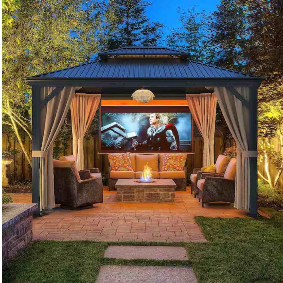 Tozey 10 ft. x 12 ft. Aluminum Outdoor Black Gazebo with Galvanized Steel Roof, Mosquito Nets and Curtains