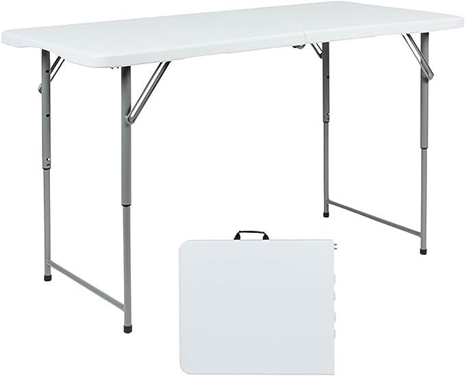 Bi-Fold Plastic Folding Table, 5 FT Folding Table, Plastic Portable Tables for Dining Parties Card Picnic Camping, Granite White