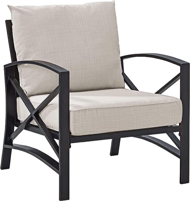 Crosley Furniture KO60013BZ-OL Kaplan Outdoor Metal Arm Chair, Oiled Bronze with Oatmeal Cushions
