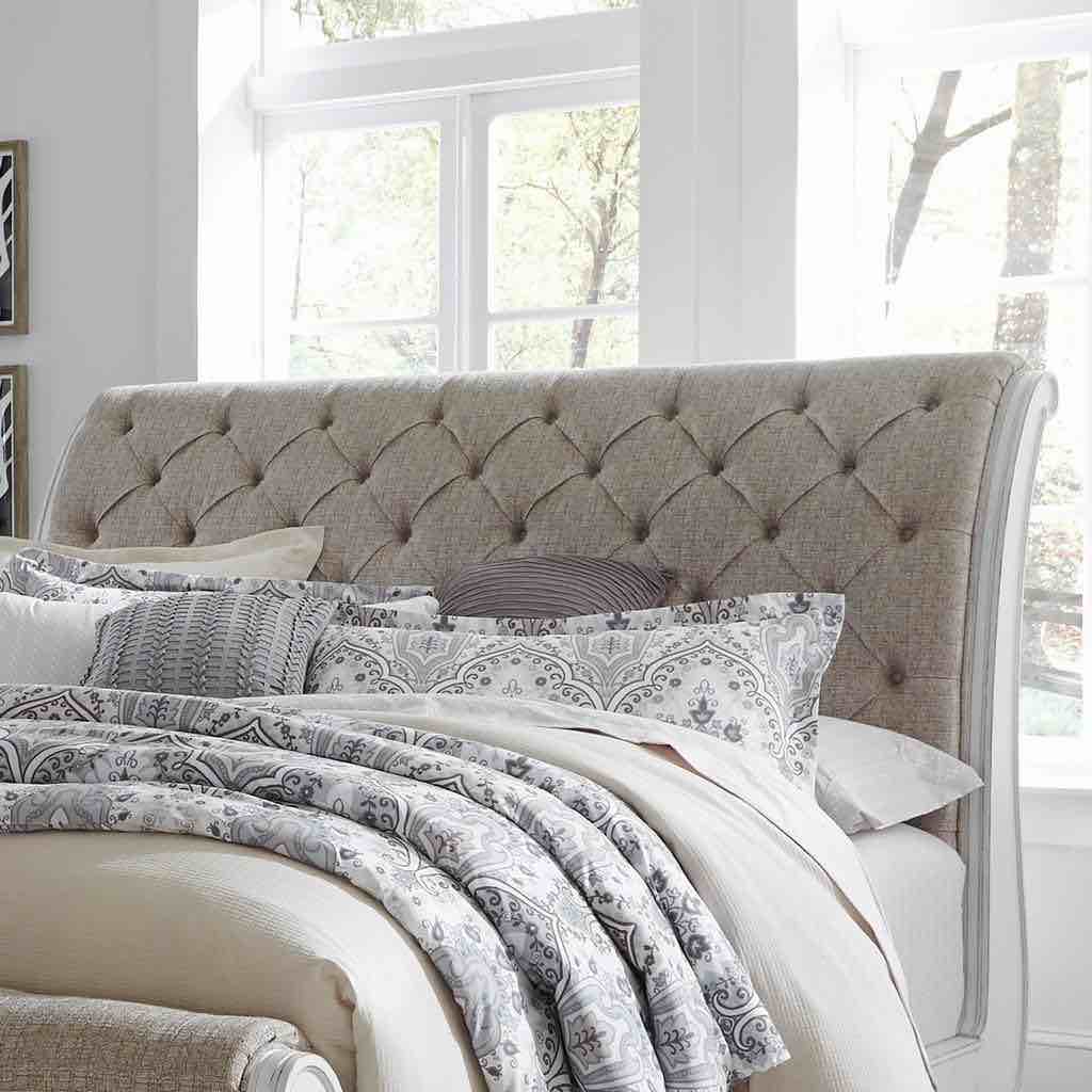European Traditional Queen Uph Sleigh Headboard In Antique White Base w/ Weathered Bark Tops - Liberty Furniture 244-BR21HU
