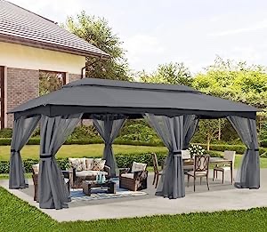ABCCANOPY 10x20 Outdoor Gazebo - Patio Gazebo with Mosquito Netting, Outdoor Canopies for Shade and Rain for Lawn, Garden, Backyard & Deck (Dark Gray) INCOMPLETE 
