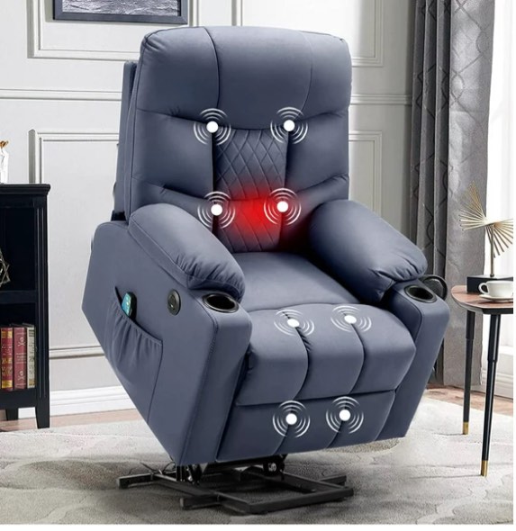 HOMREST Electric Power Lift Recliner Chair Sofa with Massage and Heat for Elderly, Recliner Sofa with 3 Positions, 2 Side Pockets, and Cup Holders, USB  (Incomplete) box 1/2 only 