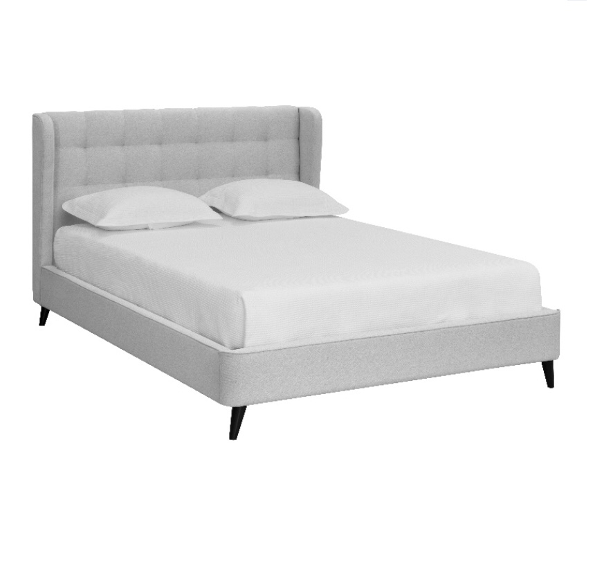 Brant House Viviana Fabric Queen Bed w/ Tufted Wingback Headboard in Light Gray 