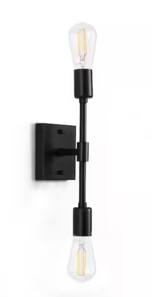 14.5 in. 2-Light Black Iron Vanity Light with Painted Matte