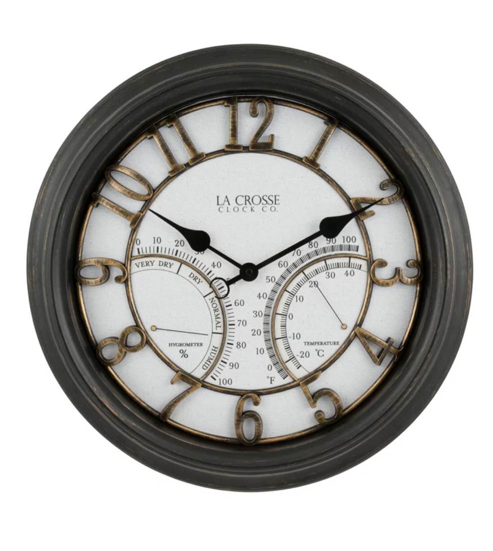 La Crosse 19.7-inch Outdoor Silent Sweeping Courtyard Bronze Quartz Analog Clock